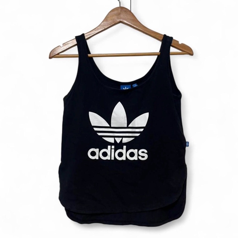 Adidas Originals Retro Vintage Black & White Trefoil Blue Tag Tank Top Size XS
